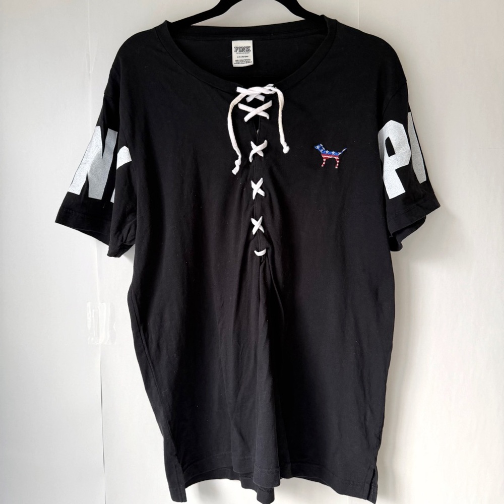 Black Victoria Secret PINK lace up shirt L
